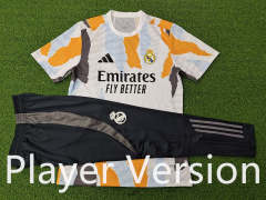 Player Version 2025-26  Real Madrid White&Orange Short-Sleeve Thailand Soccer Tracksuit-9926