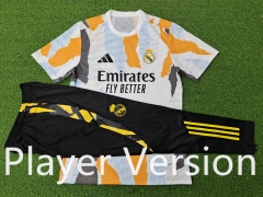 Player Version 2025-26  Real Madrid White&Orange Short-Sleeve Thailand Soccer Tracksuit-9926