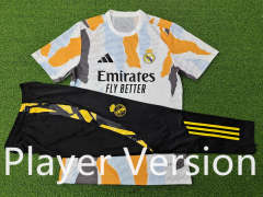 Player Version 2025-26  Real Madrid White&Orange Short-Sleeve Thailand Soccer Tracksuit-9926