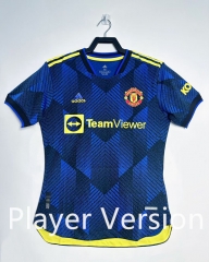 Player Retro Version 21-22 Manchester United  Away Blue Thailand Soccer Jersey AAA-811