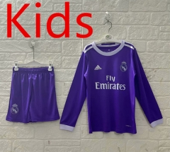 Retro Version 16-17 Real Madrid Away Purple Kids/Youth  Long sleeve Soccer Uniform-2483