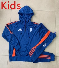 2024-2025 Juventus Blue Kids/Youth Soccer Tracksuit with Hat-815