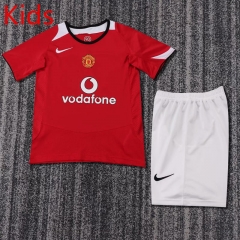 Retro Version 05-06 Manchester United Home Red Kids/Youth Soccer Uniform-6748