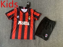 Retro Version 93-94 AC Milan Home Red&Black Kids/Youth Soccer Uniform-7809