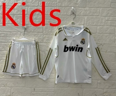Retro Version 11-12 Real Madrid Home White Kids/Youth  Long sleeve Soccer Uniform-2483