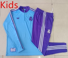 Retro version 2025-26 Real Madrid Light Blue Kids/Youth Soccer Tracksuit-815
