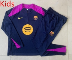 2025-26 Barcelona  White Kid-Youth Soccer Tracksuit -815