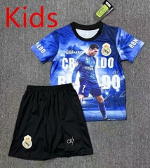#7  Ronaldo 2025-26 Career version  Ronaldo Real Madrid Blue Kids/Youth Soccer Uniform-0973