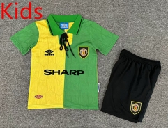 Retro Version 92-94 Manchester United Away Green&Yellow Kids/Youth Soccer Uniform-7809