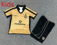 Retro Version Double-sided Centennial Edition Manchester United Golden &White Kids/Youth Soccer Uniform-7809