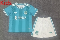 correct version 2025-26 Liverpool 2nd  Away Green Kids/Youth Soccer Uniform-8679