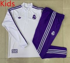 Retro version 2025-26 Real Madrid White Kids/Youth Soccer Tracksuit-815