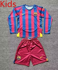 Retro Version 05-06 Barcelona Home Red&Blue Kids/Youth long Soccer Uniform-2674