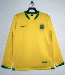 Retro Version 2006 Brazil Home Yellow LS Thailand Soccer Jersey AAA-811