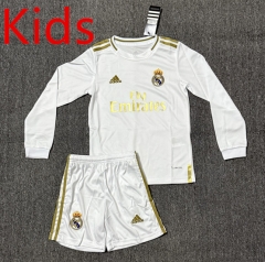 Retro version 19-20 Real Madrid Home White Kids/Youth Soccer LS Uniform-4247