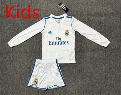 Retro version 17-18 Real Madrid Home White Kids/Youth Soccer LS Uniform-4247
