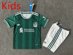 correct version 2025-26 Liverpool 2nd  Away Green Kids/Youth Soccer Uniform-6748