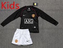 Retro version 07-08 Manchester United Away Black Kids/Youth Soccer LS Uniform-4247
