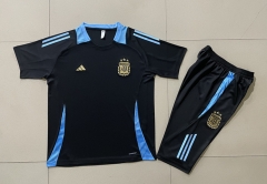 2025-26 Argentina Dark Gray Short-Sleeved Thailand Soccer Tracksuit -815