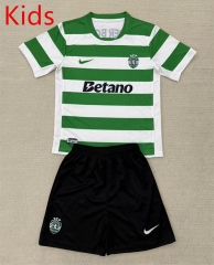 2025-26 Sporting Clube de Portugal Home White Green and Green Kid/Youth Soccer Uniform-AY