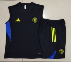 2025-26 Manchester United Black Short-Sleeve Thailand Soccer Tracksuit-815