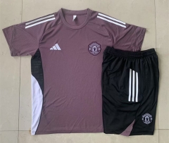 2025-2026 Manchester United Grey&Purple Short-Sleeve Thailand Soccer Tracksuit-815