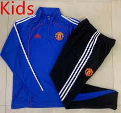 2025-26 Retro version Manchester United Blue Kids/Youth Soccer Tracksuit -815