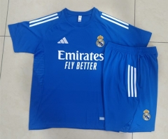 25-26 Real Madrid Lake Blue Short-sleeved Thailand Soccer Tracksuit-815