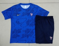 2025-26France Blue Short-sleeved Thailand Soccer Tracksuit-815