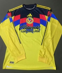 (S-4XL) 25-26 Club America Home Yellow LS Thailand Soccer Jersey AAA-4442