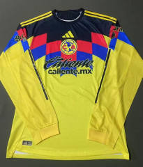 (S-4XL) 25-26 Club America Home Yellow LS Thailand Soccer Jersey AAA-4442
