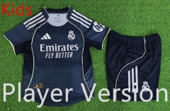 Player Version 2025-26 Real Madrid Away Black&Grey Kids/Youth Soccer Uniform-9926