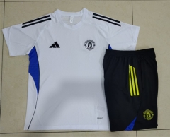 2025-2026 Manchester United White Short-Sleeve Thailand Soccer Tracksuit-815