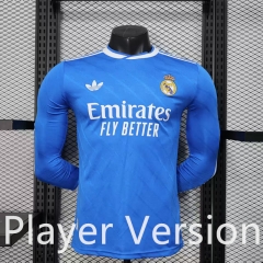 Player Version 2025-2026 Real Madrid 2nd Away Blue LS Thailand Soccer Jersey AAA-888