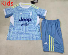 2025-2026 Correct Version Juventus Away Blue Soccer kids Uniform-507