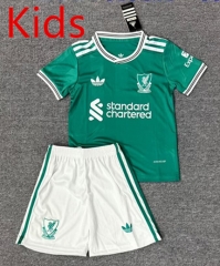 25-26 Correct Version Liverpool 2nd Away Green Kids/Youth Soccer Uniform-4247