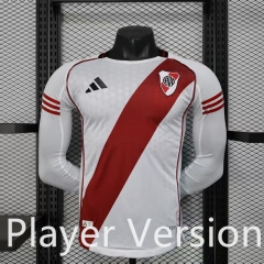Player Version 25-26 River Plate Home White Stripe Thailand LS Soccer Jersey AAA-888