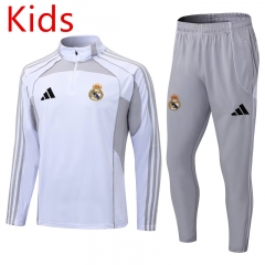 2025-26 Real Madrid White&Grey Kids/Youth Soccer Tracksuit-411