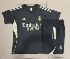 25-26 Real Madrid Gray&Green Short-sleeved Thailand Soccer Tracksuit-815