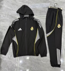25-26 Real Madrid Black Hooded Thailand Trench Coat Suit-7411