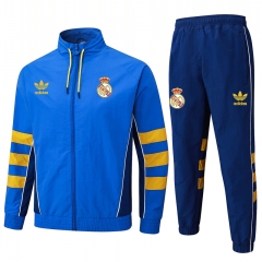 25-26 Real Madrid  Blue Hooded Thailand Trench Coat Suit(Woven fabric）-815