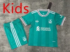 25-26 Correct Version Liverpool 2nd Away Green Kids/Youth Soccer Uniform-7209