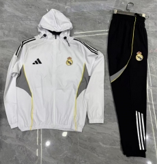 25-26 Real Madrid White Hooded Thailand Trench Coat Suit-7411