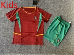 Retro Version 2002 Portugal Home Red Kids/Youth Soccer Uniform-7809
