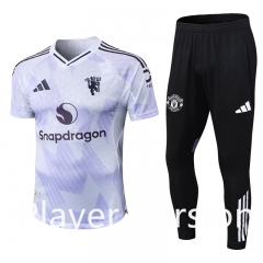 Player Version 2025-26 Manchester United  White&Purple Short-Sleeve Thailand Soccer Tracksuit-9926