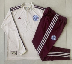 25-26 Ajax Beige Thailand Soccer Tracksuit-815
