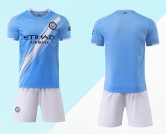 Without Brand Logo 2025-26 Manchester City Home Blue Soccer Uniform-718