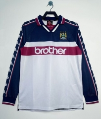 Retro version 97-98 Manchester City Away White& Blue  LS Thailand Soccer Jersey AAA-811