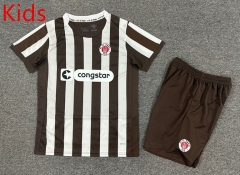 2025-26 FC St. Pauli Home Brown&White Stripes Kids/Youth Soccer Uniform-7809