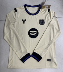 (S-4XL)25-26  Barcelona Away Beige Thailand LS Soccer Jersey AAA-9409